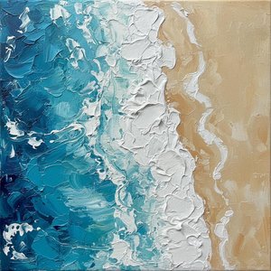 Cerulean Surge: A Monumental Study Of Impasto Tides And Ethereal Shorelines — David Moreau, Contemporary Abstract