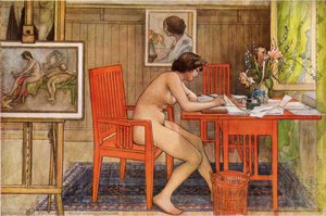 Model writing postcards