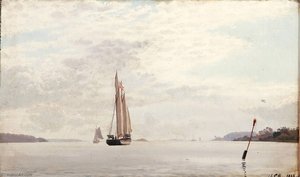 Seascape with sailing ships in a fiord