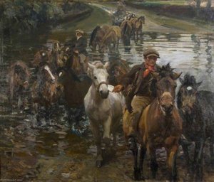 The Ford — Sir Alfred James Munnings, Impressionist Landscape