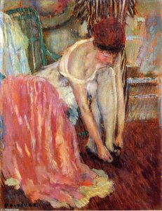 Woman Tying Her Shoe — Frederick Carl Frieseke