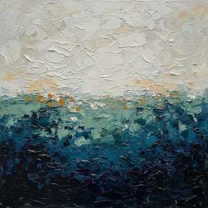 Ätherischer Horizont Aus Vergoldetem Ocker Und Tiefen Mitternachtstiden In Schwerem Impasto — Christian Noiret, Zeitgenössische Abstraktion