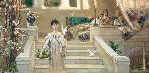 Roman Beauty With Doves — Vasily Alexandrovich Kotarbinsky
