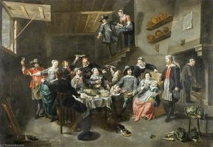 Interior With Figures Eating And Drinking — Willem Van Herp The Elder