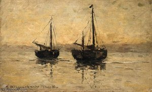 Bomschuiten On The Beach At Low Tide — Gerhard Morgenstjerne Munthe
