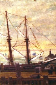 Ship At Dock, (painting) — Samuel Thomas Beniams