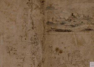 Three Sketches. Buildings By Canal With Boats, Landscape With Buldings On Hillside, Buildings With Portico — Francesco Lazzaro Guardi