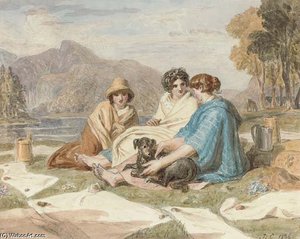 Washerwomen Resting By A Lake — Joshua Cristall