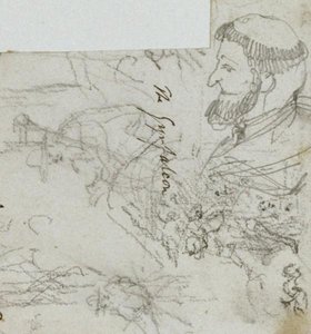 Sheet Of Rough Sketches Including A Caricature Of A Monk's Head — John Frederick Lewis