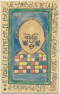 Musée du Visage africain (162 dessins)\n<<voici le matelot. il porte le symbole de la navigation :