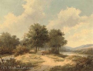 Woodgatherers On A Sandy Track — Hendrik Pieter Koekkoek