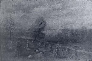 (pumpkins And Haystacks In A Field), (painting) — Frank Harold Hayward