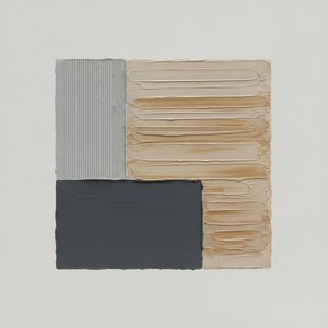 Layered Charcoal And Oat Textured Geometric Relief — David Moreau, Contemporary Abstract