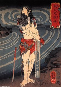 Senkaji Chao Wringing Out His Loincloth — Utagawa Kuniyoshi, Ukiyo-e