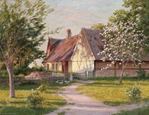 Farm With Blooming Apple Trees — Johan Krouthén