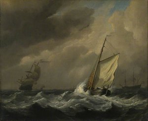 A Small Dutch Vessel Close Hauled In A Strong Breeze — Willem Van De Velde The Elder