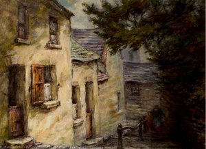 Street With A Lady Against A Railing — Padraic John Woods