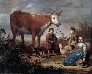 Children And A Cow — Aelbert Jacobsz Cuyp, Baroque