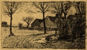 Untitled Drawing Of Lane And Buildings — Theodore Clement Steele