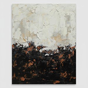 Monolithic Horizon: A Sculptural Study In Obsidian Shadows And Ethereal Cream Impasto — David Moreau, Plaster & Texture Art