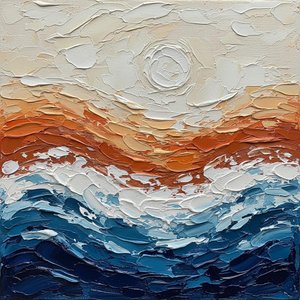 Luminous Stratification: Sculptural Waves Of Deep Azure Beneath A Radiant Celestial Orb — David Moreau