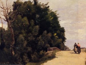 The Little Bridge At Mantes — Jean-baptiste-camille Corot, Romantic Landscape Painting
