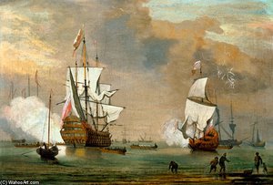 Warships Firing A Salute — Peter Monamy
