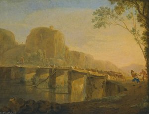 Landscape With Shepherds And Their Flock Crossing The Ponte Acquoria Near Tivoli — Jan Asselijn