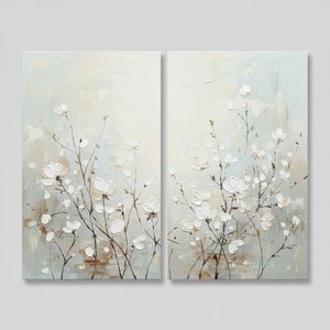 Ethereal Whispers Of Winter Bloom In A Serene Textured Diptych Masterpiece — Laurent Roche