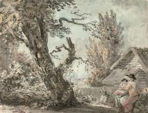 A Mother And Child Seated In A Garden — Paul Sandby