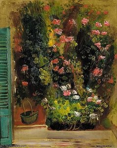 Still Life With Flowers And Green Shutters — Boris Dmitrievich Grigoriev