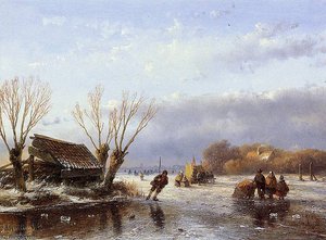 Scaters On Frozen River 4 Sun — Andreas Schelfhout