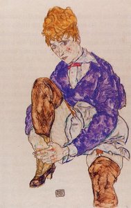 Portrait Des Künstlers Frau Sitzend, Mit Ihrem Rechten Bein Erhoben — Egon Schiele, Expressionism
