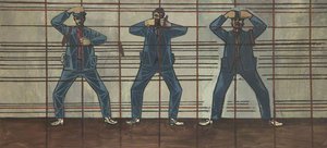 Three Men Building Frame — Cliff Rowe