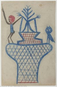 Untitled (basket, Man, And Owl) — Bill Traylor