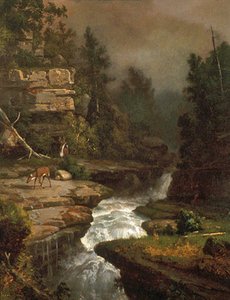 Deer By A Waterfall — Thomas Worthington Whittredge