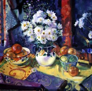 Flowers And Fruit In A Green Bowl — Peter Graham Li