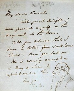 Sketch Of A Bearded Man In Profile In A Letter To David Roberts — Daniel Maclise