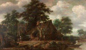 Landscape with Cottages by the Water's Edge