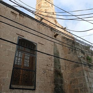 Water damage to stone below minaret