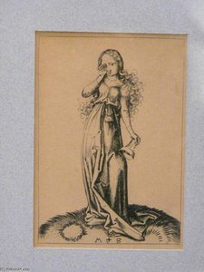 Engraving On Copper Of A Foolish Virgin — Martin Schongauer