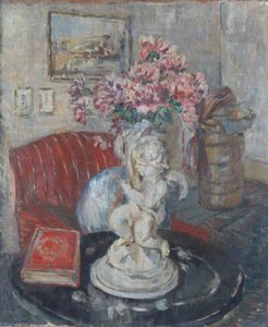 View Of A Room With A Statuette Of A Cupid Holding Pink Flowers — Alan Francis Clutton Brock