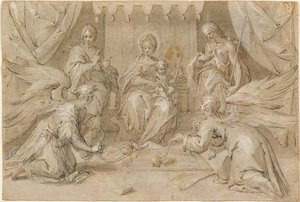 The Madonna Enthroned With Saint John The Baptist And Saint John The Evangelist — Hans Von Aachen