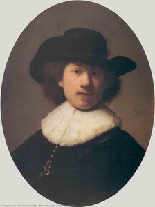 Selbstporträt Mit Einem Breitkrempigen Hut — Rembrandt Van Rijn, Barock
