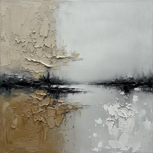 Charcoal Horizon Over Fragmented Ochre Strata — David Moreau, Contemporary Abstract