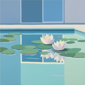 Geometrische Gelassenheit: Eine Meditative Studie Azurblauer Ebenen Und Schwebender Botanischer Formen — Marion Delorme