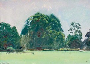 A Landscape With Trees By A Field — Sir Alfred James Munnings