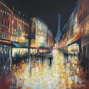 Mitternachtsbernstein-reflektionen: Ein Einzigartiger Eindruck Von Paris Im Nächtlichen Licht — Charles Delorme, Moderner Impressionismus