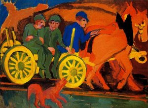 Chariot And Horses With Three Farmers — Ernst Ludwig Kirchner