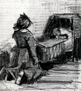 Girl Kneeling In Front Of A Cradle — Vincent Willem Van Gogh, Realism